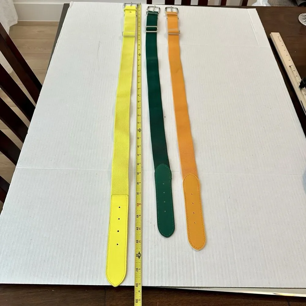 Lot 3 Baseball Softball Belt Adjustable Metal Buckle Elastic Green Orange Yellow